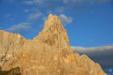 High mountain called CIMON DELLA PALA at sunset in Italy