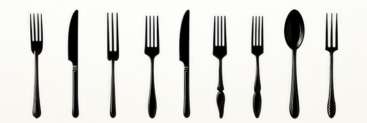 Continuous cutlery line isolated on white depicted in single stroke 
