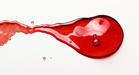 Red watercolor droplet isolated against a stark white backdrop 