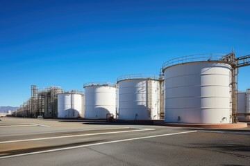 Obraz premium Tank farm with rows of oil storage tanks.