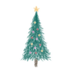 Brushstroke watercolor Christmas tree on white background. Symbol of Christmas day, winter and New year.