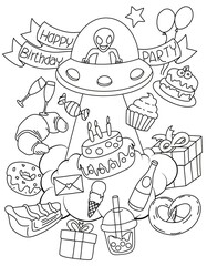 Hand-drawn illustrations, monsters doodle, Hand Drawn cartoon monster illustration,Cartoon crowd doodle hand-drawn Doodle style.black and white stripes coloring  book.
