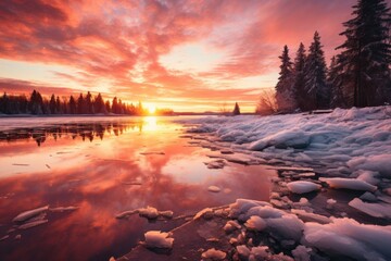 Frozen Lake Sunsets - Generative AI