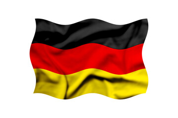 The flag of Germany is waving in the wind on a transparent background. 3d rendering. Clipping path included