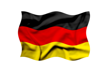 The flag of Germany is waving in the wind on a transparent background. 3d rendering. Clipping path included