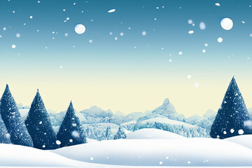 Snow landscape illustration. Best use for holiday or winter themed design. Design for postal use. Invitation. Letter of Invitation. Winter 2023-2024