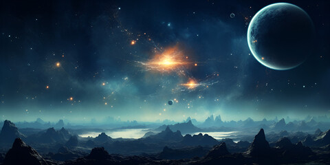 "Space Odyssey: Stunning Galactic Scenery with Stars and Planets