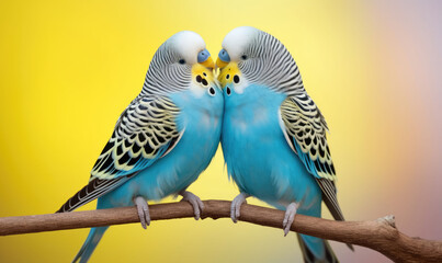 pair of blue budgie parrots. - obrazy, fototapety, plakaty
