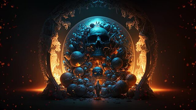 Door to hell, the passage to the kingdom of the dead inside a crystal sphere Created with generative AI.	
