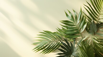 Fototapeta na wymiar Shadow of tropical leaves on light background