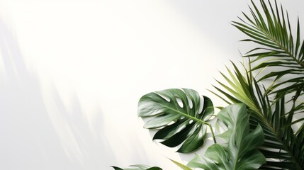 Shadow of tropical leaves on light background