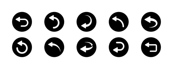 Set of go back arrows vector icons. Left direction. Return, previous, backward arrow. Pointer back.