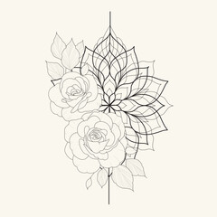 Mandala flower line drawing art