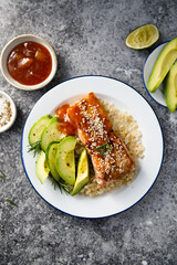 Roasted teriyaki salmon with avocado