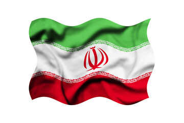 The flag of Iran is waving in the wind isolated on a transparent background. Clipping path included