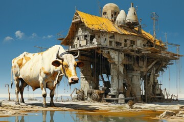 krowy w kosmicznej przysłości w sztuce komputerowej - obrazy, fototapety, plakaty