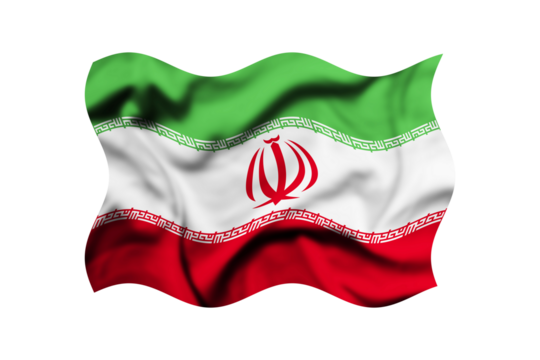 The flag of Iran is waving in the wind isolated on a transparent background. Clipping path included