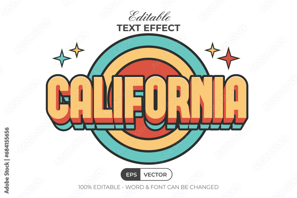 Aufkleber california text effect retro style. editable text effect.