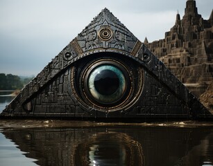 oko w piramidzie patrzące na wszystko, symbole iluminati mason - obrazy, fototapety, plakaty