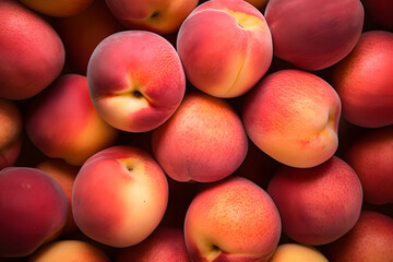 Top view of many peach fruits
