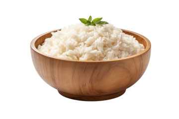 Healthy food Wooden bowl with parboiled rice on isolated transparant background