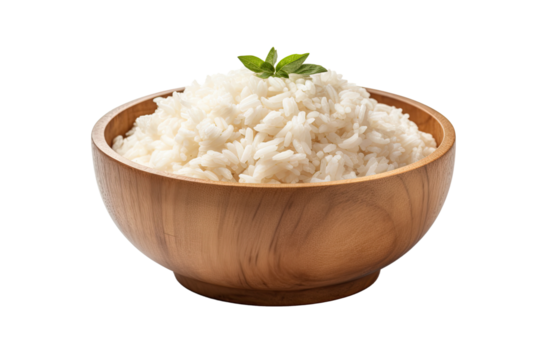 Healthy food Wooden bowl with parboiled rice on isolated transparant background