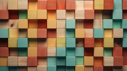 Background of Colorful wooden blocks aligned. 3D wooden blocks background. Generative AI.