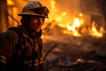 Firefighter fights against the fire.