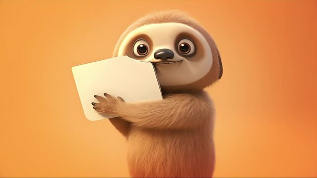 Cute cartoon sloth holding a blank sign. Created with Generative AI.	

