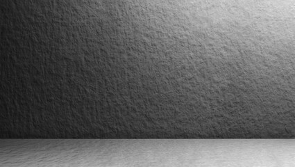 Dark empty room with stucco wall and cement floor with light texture background. Interior design. Product presentation display showroom. Concrete surface. Grunge and rough backdrop. 