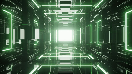 Fototapeta premium futuristic architecture in high tech style, green light and futuristic shap on gray background 3d rendering stock photo, in the style mirror rooms , light emerald and white
