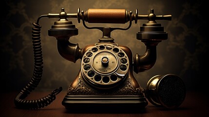 a sepia-toned portrait of an antique telephone with a rotary dial