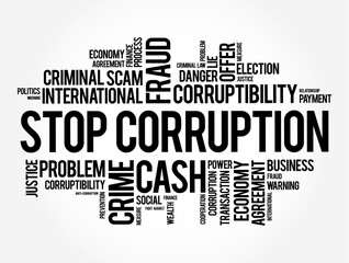 Fototapeta premium Stop Corruption text word cloud, social concept background