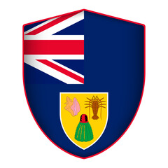 Turks and Caicos Islands flag in shield shape. Vector illustration.