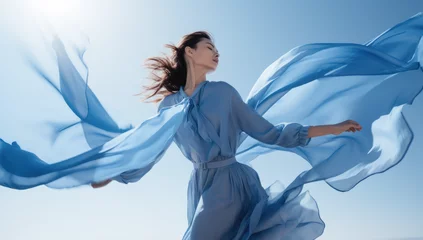 Zelfklevend Fotobehang woman jumping into the sky   © lc design