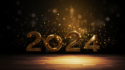 Happy New Year Celebration 2024 Golden Banner - obrazy, fototapety, plakaty
