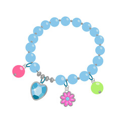 Cartoon drawing of bracelet from colorful beads for children isolated on white. Kids jewelry. Accessories, fashion concept.