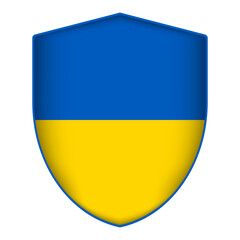Ukraine flag in shield shape. Vector illustration.