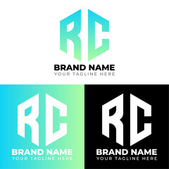 R C Double Letters Polygon Logo, Two letters R C logo design, Minimalist creative vector logo design template