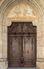 Old medieval textured wooden door