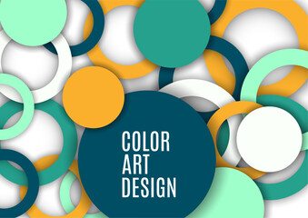 Colorful geometric abstract background. Overlapping colorful circles and rings. Modern elegance, bright fashion background. Brochure and banner template. Vector