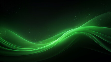 Abstract futuristic background with green blurry glowing wave and neon lines