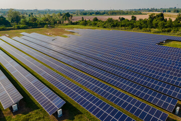 Sun power solar panel field in Thailand in the evening light, Energy Transition in Chonburi Thailand