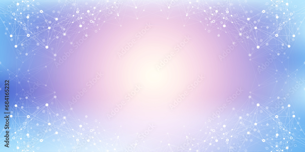 Poster Digits abstract background with connected line and dots, wave flow. Digital neural networks. Network and connection background for your presentation. Graphic polygonal background illustration.