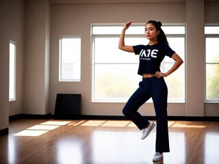 Fototapeta na wymiar The girl dances in the studio. International Dance Day. Generative AI.