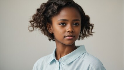 Beautiful African American girl with smooth and healthy facial skin. This is a very cute portrait of black people with a refreshing smile.