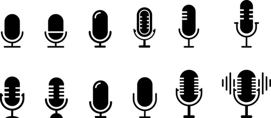 Microphone Icons set. Podcast microphone. Karaoke mic web and mobile app icons. Vector illustration - obrazy, fototapety, plakaty