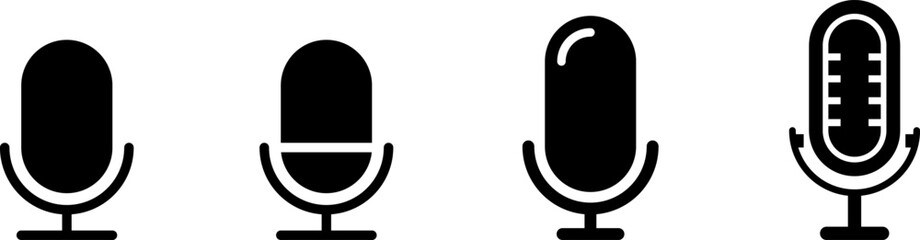 Microphone Icons set. Podcast microphone. Karaoke mic web and mobile app icons. Vector illustration
