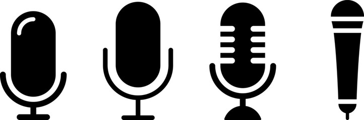 Microphone Icons set. Podcast microphone. Karaoke mic web and mobile app icons. Vector illustration