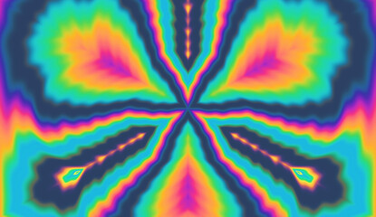 A mesmerizing arrangement of kaleidoscopic geometric shapes, forming an abstract and hypnotic background drenched in vibrant neon hues reminiscent of a psychedelic acid rainbow.